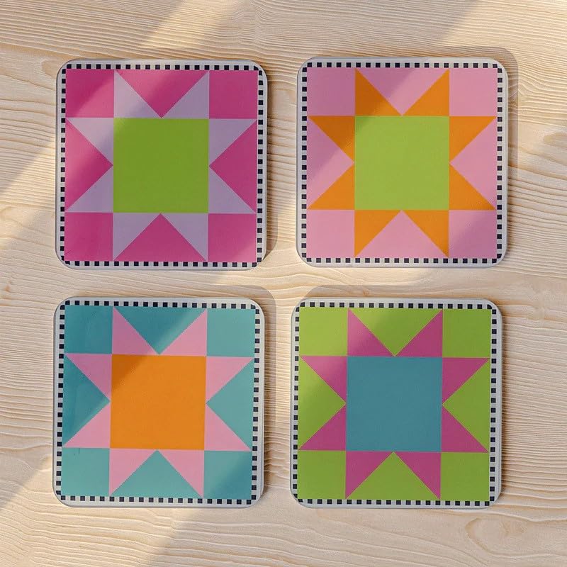 Acrylic Coaster Set of 4, 9×9 cm, Heat and Moisture Resistant Drink Coasters, Mountain Landscape Design, Acrylic for Coffee Tables Desks Dining Decor, Set of Decorative Mats