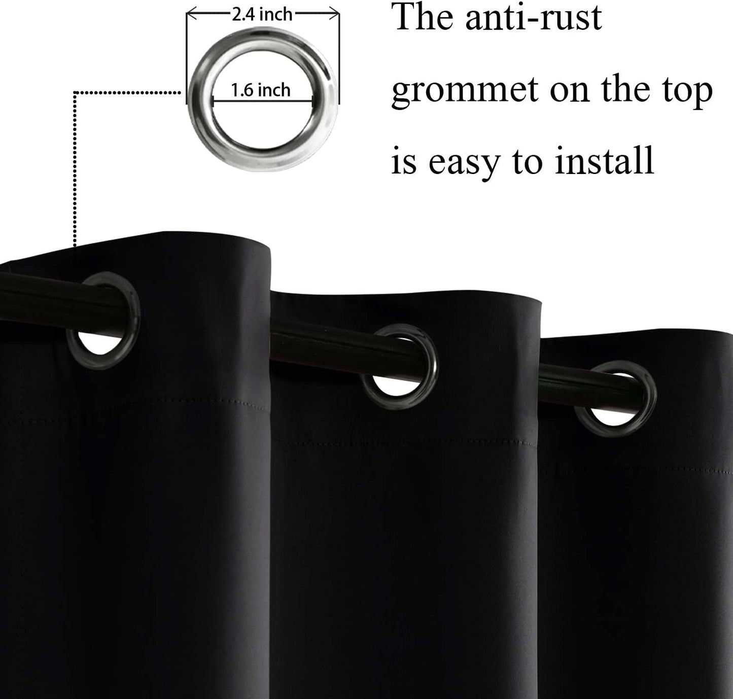 Blackout Curtains with Tiebacks - Thermal Insulated, Light Blocking and Noise Reducing Grommet Curtain Drapes for Bedroom and Living Room, Set of 2 Panels,