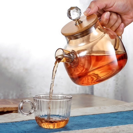 Glass Teapot with Lid – 1000ML Borosilicate Glass Water Kettle, Stovetop & Microwave Safe, Elegant Crystal Knob Design, Perfect for Tea, Coffee, and Hot Beverages