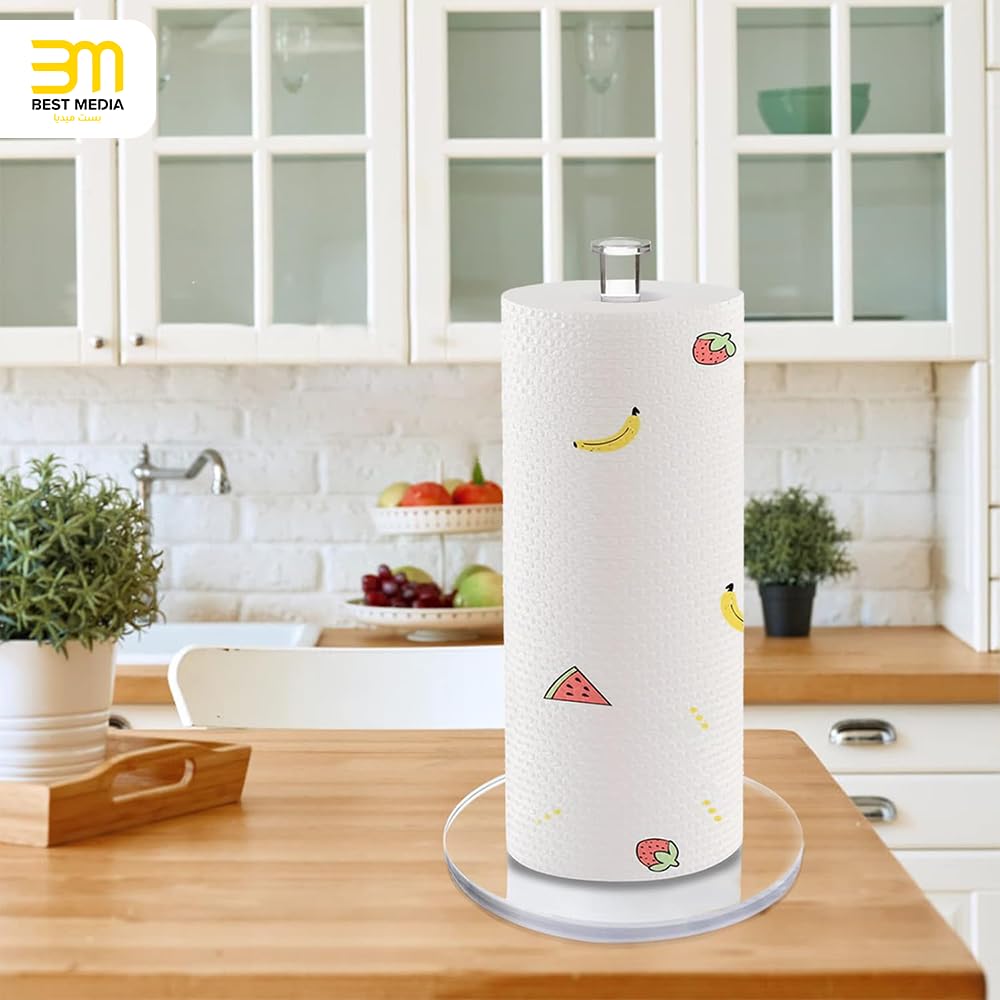 Modern Clear Acrylic Paper Towel Holder, Elegant Freestanding Countertop Stand for Kitchen & Bathroom, Heavy-Duty Base for Standard & Jumbo Rolls, Minimalist Dispenser