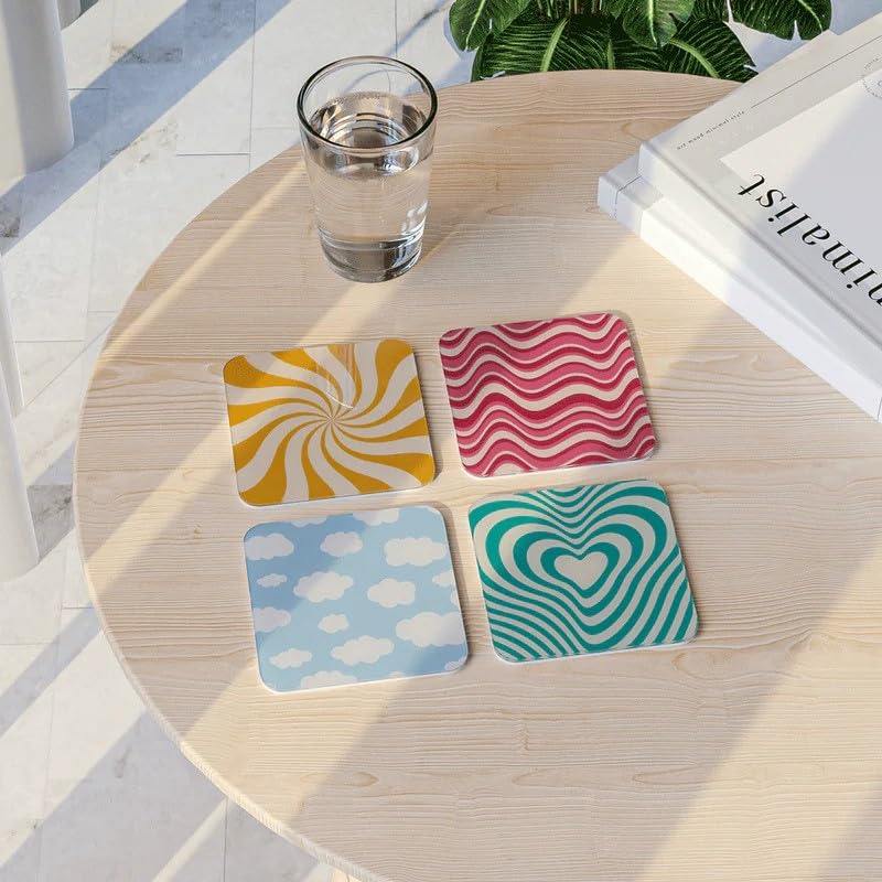 Acrylic Coaster Set of 4, 9×9 cm, Heat and Moisture Resistant Drink Coasters, Mountain Landscape Design, Acrylic for Coffee Tables Desks Dining Decor, Set of Decorative Mats