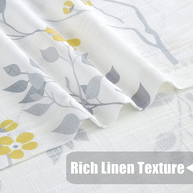 Rich Natural Linen curtains - Printed floral curtains- Semi-transparent - Road Pocket grommets for living room, bedroom, kitchens, 1 piece
