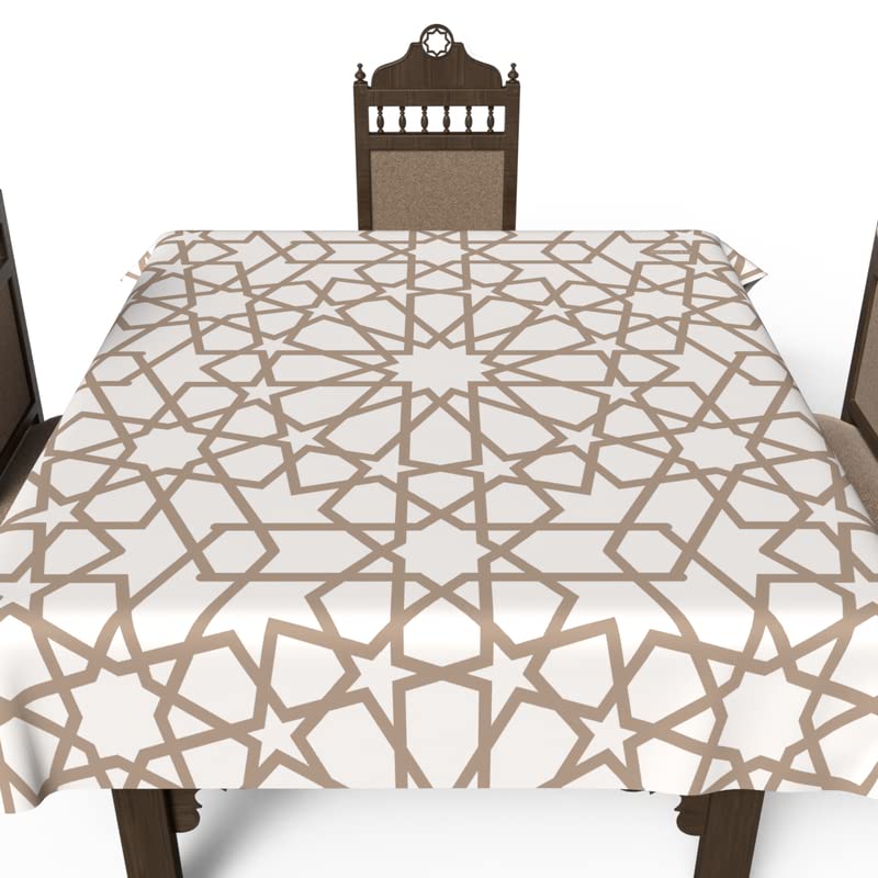Islamic Nova Waterproof Tablecloth, a Multicolor 140x140 cm Square Table Cover of Spillproof Polyester, a Celestial-Themed Protector for a Unique and Spiritual Dining Setting