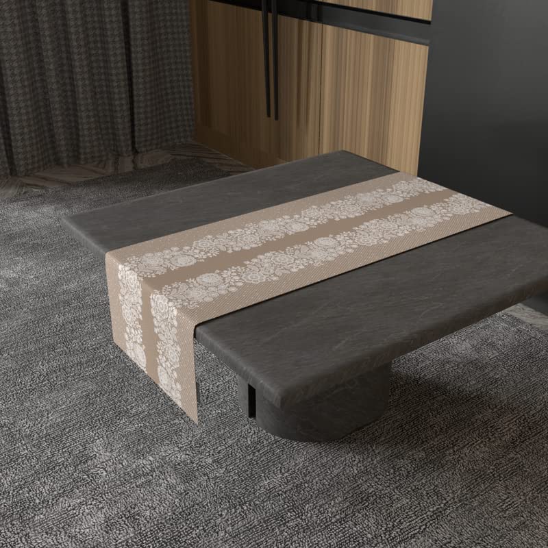 Slate Canvas Table Runner in Beige & Blue, a 35x140 cm durable decorative centerpiece with a modern geometric pattern, a versatile and stylish choice for a contemporary dining table