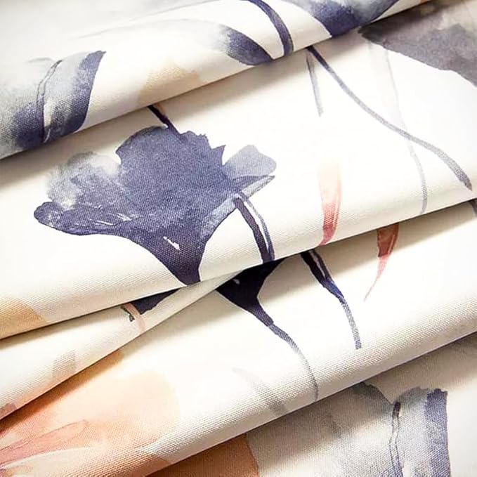 Tablecloth, Sou Floral Pattern, Square Design, Premium Linen Velvet Fabric, Ultra-Soft and Wrinkle-Resistant, 130×130 cm, 1 Piece, Off-White x Navy Blue x Blush, for Dining or Living Room