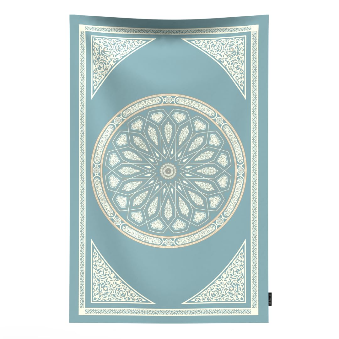 Al-Qubba Portable Prayer Mat, a Waterproof and Lightweight Travel Rug that folds to a Compact Pocket Size, Blue, a Perfect Janamaz for Muslim Prayer (Salah) anywhere, indoors or outdoors
