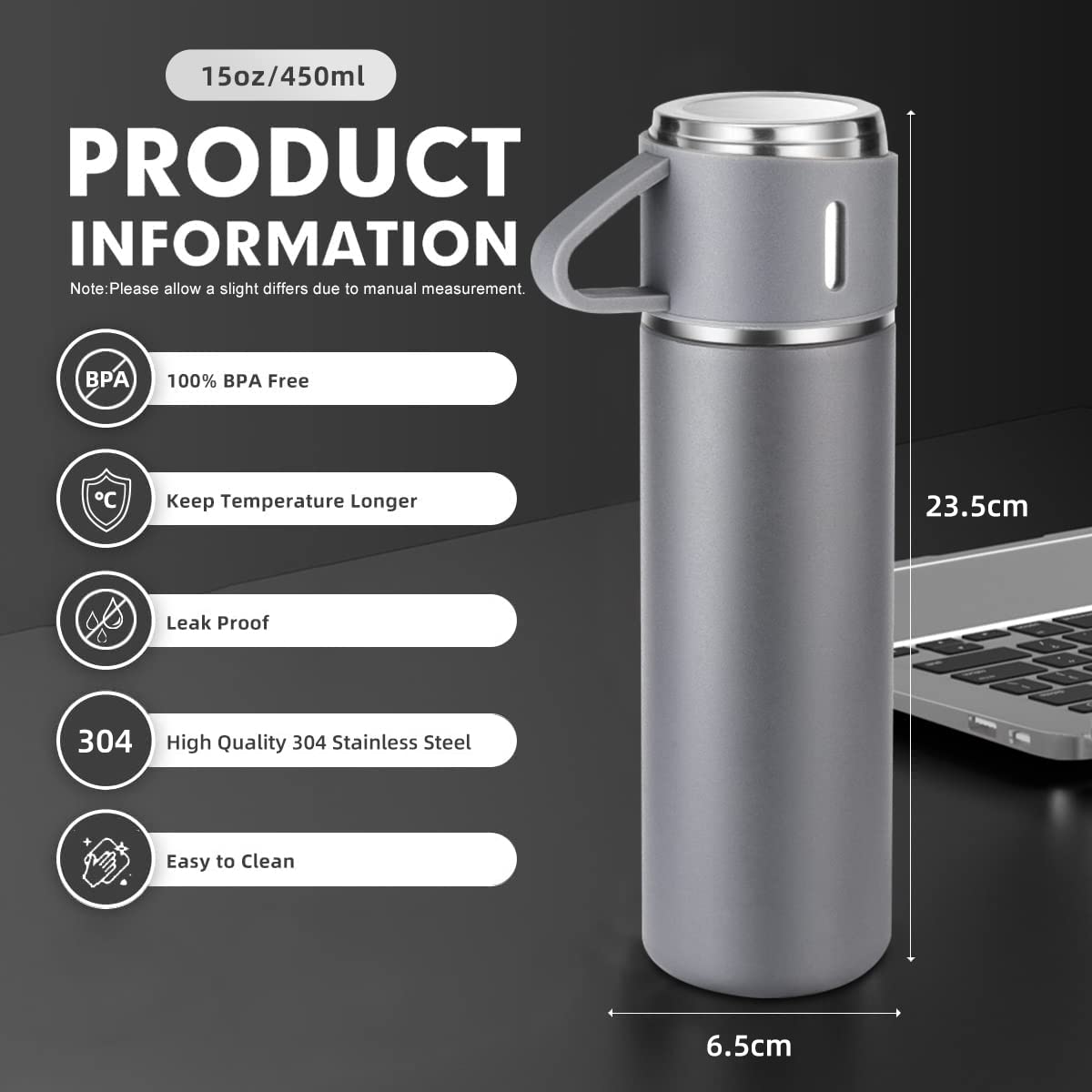 Coffee Thermos Stainless Steel Vacuum-Insulated Water Bottle, 500ml, Double-Wall Thermal Flask, Hot and Cold Beverage Container, Ideal for Travel and Office Use