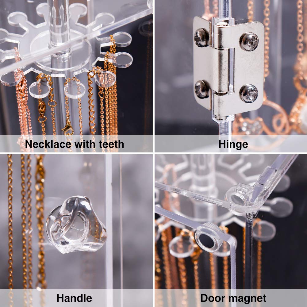 Rotating Necklace Display Stand, Clear Acrylic Pendant and Jewelry Organizer, Dustproof Display Box for Necklaces, Bracelets, Earrings and Rings, Ideal for Retail and Home Use, Clear