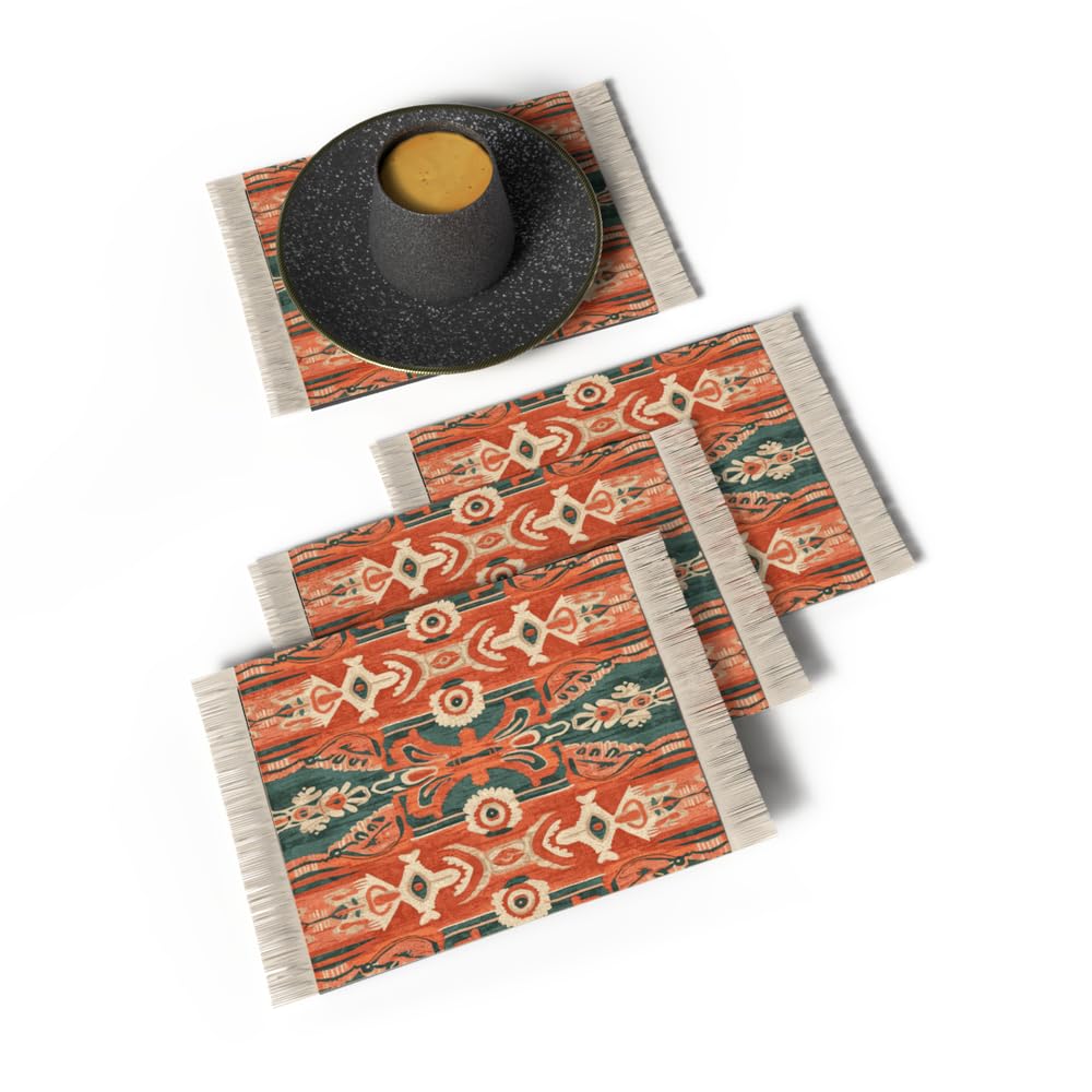 Rug Coaster - Elegant and Durable Mini Rug Coasters for Coffee Table, Dining, and Home Decor - Ultra-Soft Microfiber Polyester - Set Of 4