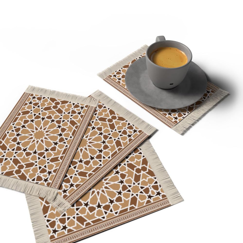 Rug Coaster Set – Set of 4 Mini Carpet Coasters with Velvet Surface & Leather Backing, Non-Slip, 14x9 cm, Elegant Table Protection & Gift Idea
