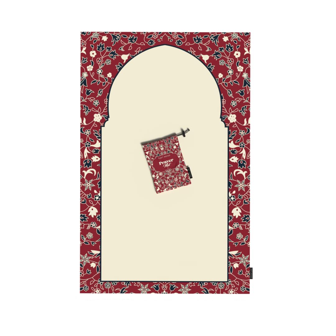 Al-Rawda Portable Prayer Mat, a Waterproof and Lightweight Travel-Friendly Rug that fits in your Pocket, Red, Durable and Comfortable for Outdoor and Indoor Use, Ensures a Clean Space for Salah