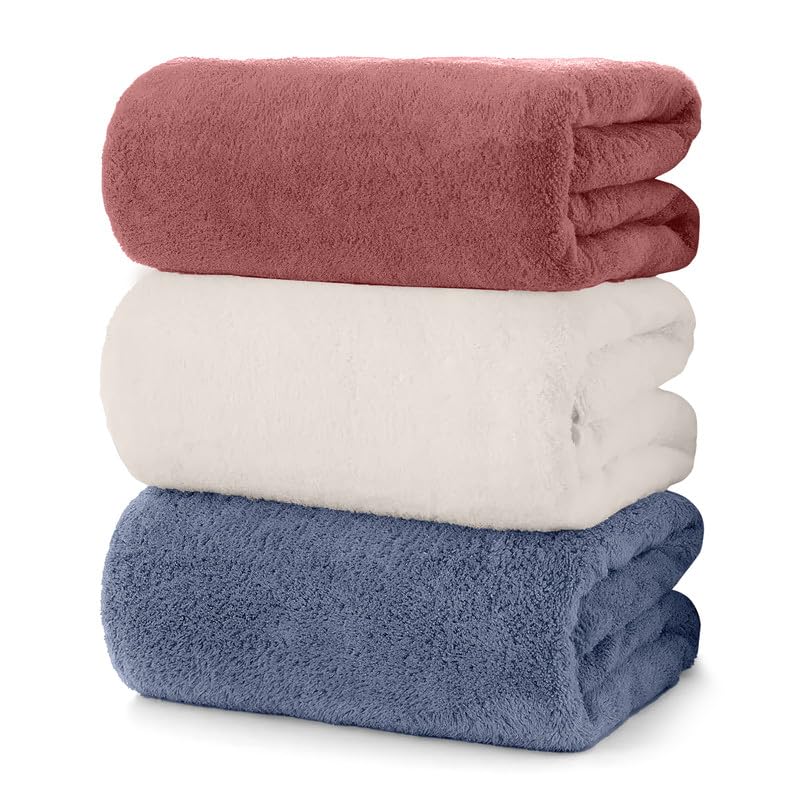 INtex CURTAINS HOUSE Bath Towels Set of 3 Pieces (140 cm x 70 cm) in Coral, Cream, Grey