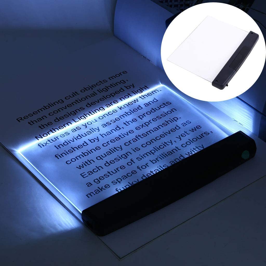 Qibykehei Flat Book Light Page Book Light for Reading in Bed at Night Clear LED Book Full Page Light Illuminator Panel Plate Lamp Board Wireless (Black)
