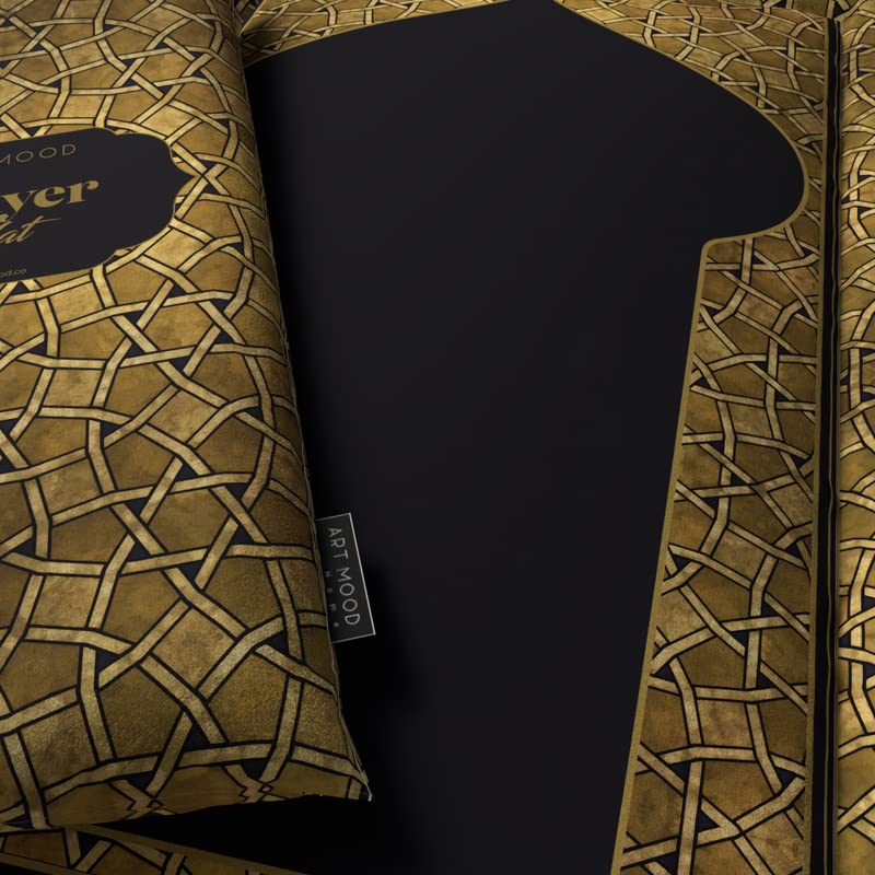 Luxurious Velvet Padded Prayer Rug in Gold and Black, 68x117 cm, a thick and soft mat with extra cushioning for superior comfort during prayer, ideal for knees and forehead support
