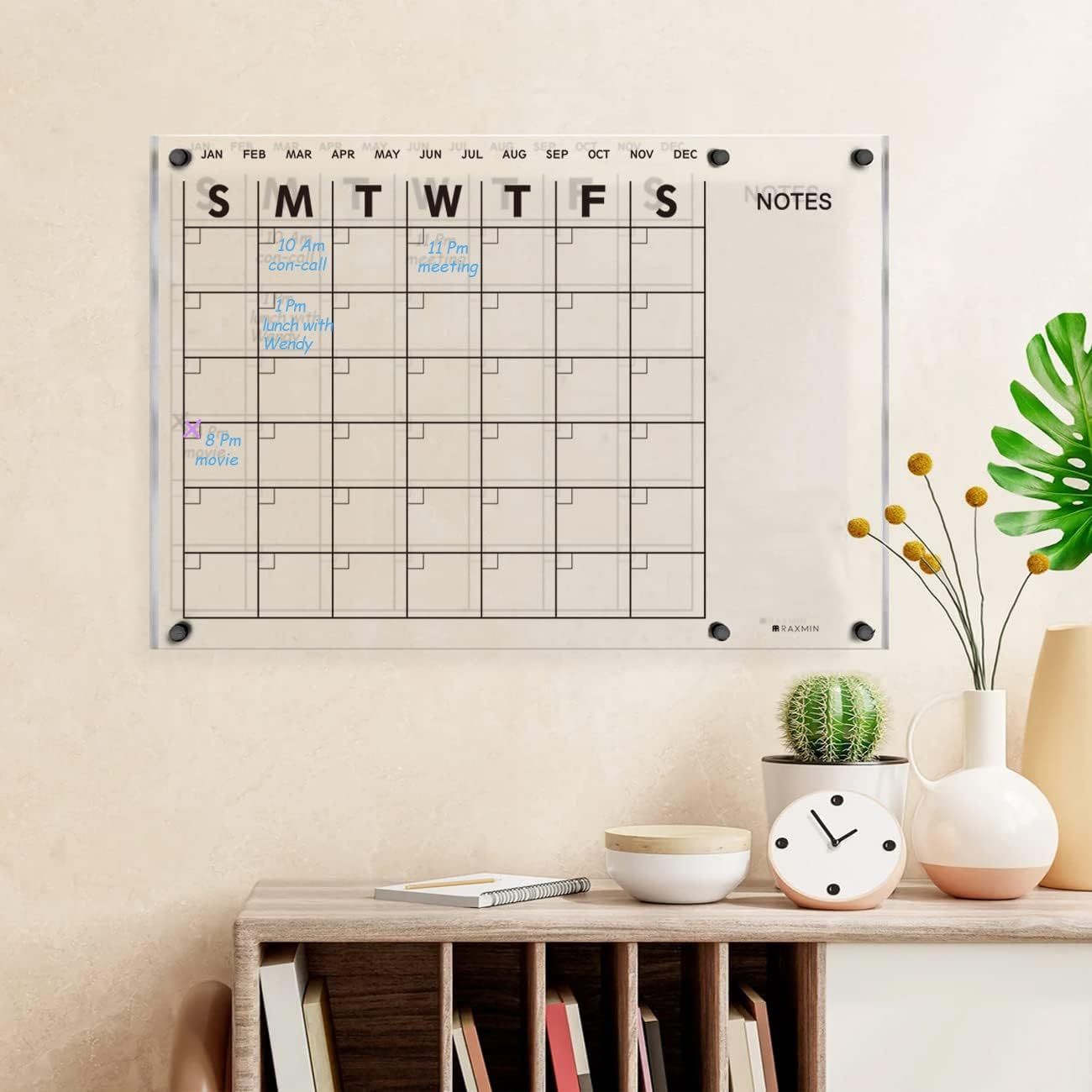 Acrylic Dry Erase Calendar for Wall, 58 x 40 CM, Clear Acrylic White Board Calendar for Home and Office, Stylish & Functional Wall Calendar