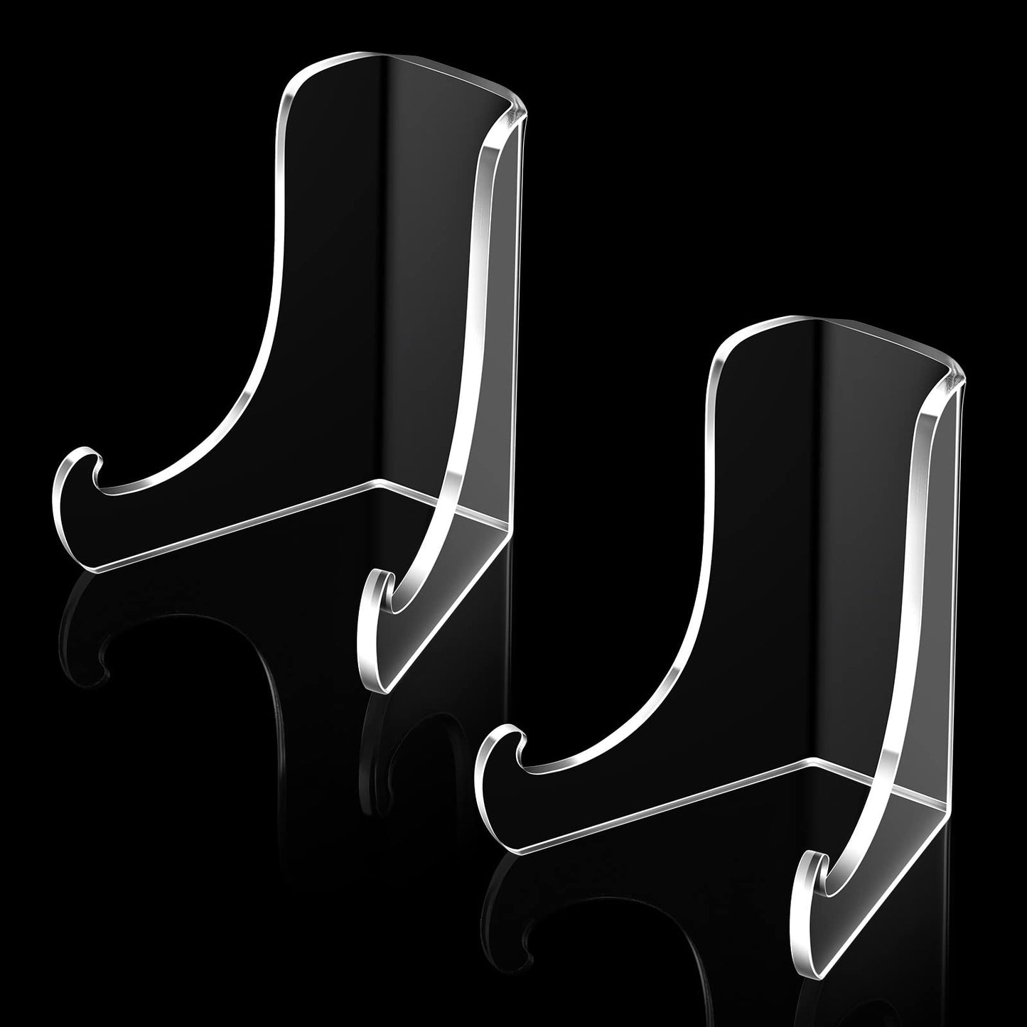 Set of 2 Clear Acrylic Easel Stands, Small Display Holders with Deep Shelves for Plaques, Books, Plates, and Photos, Stable Tabletop Picture Easel for Home & Office Decor (2-Pack)