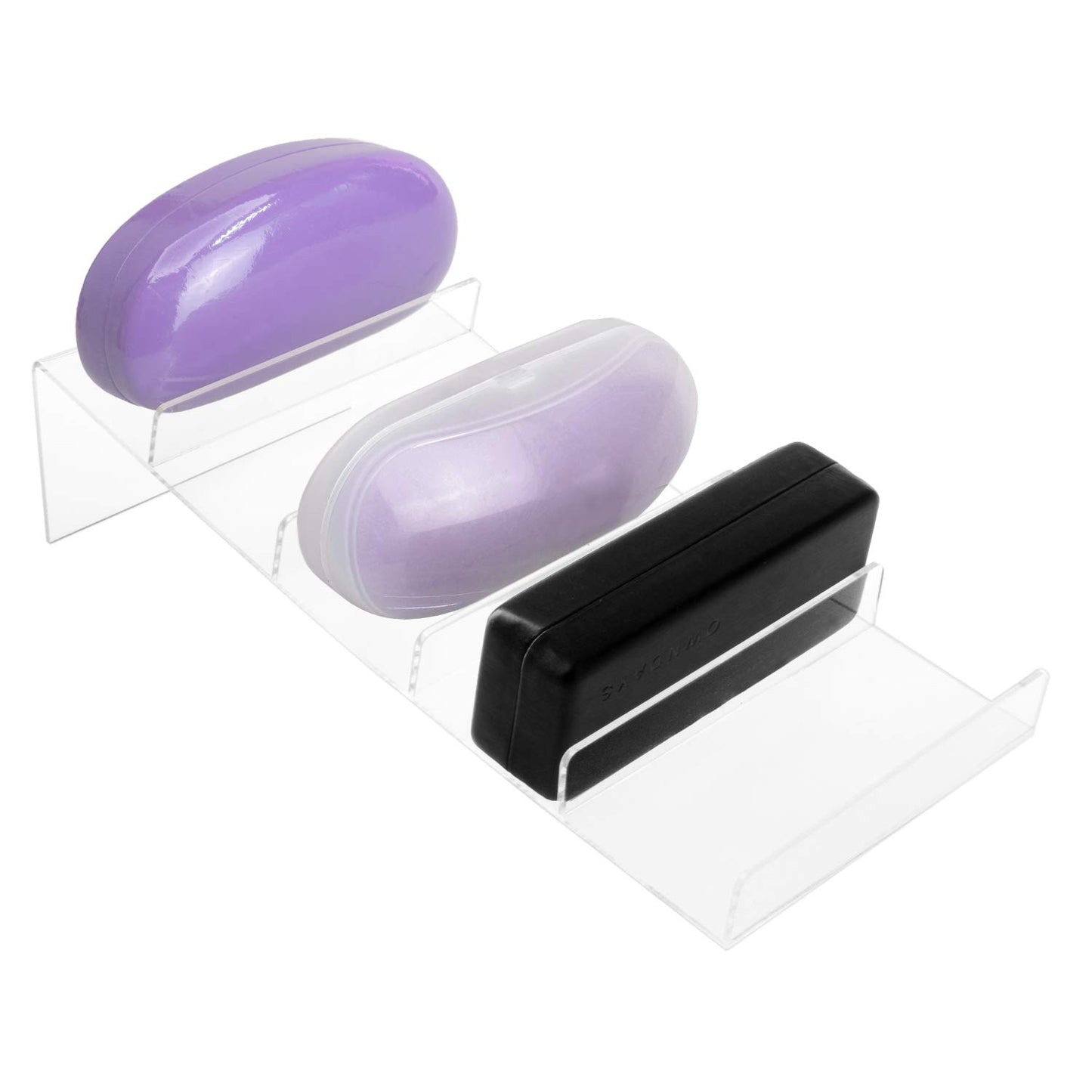 Acrylic Eyewear Stand Holder, Clear Display Rack Organizer for 5 Pairs of Eyeglasses or Sunglasses, Vertical Storage Stand for Desktop, Closet, or Retail Counter Use, Clear