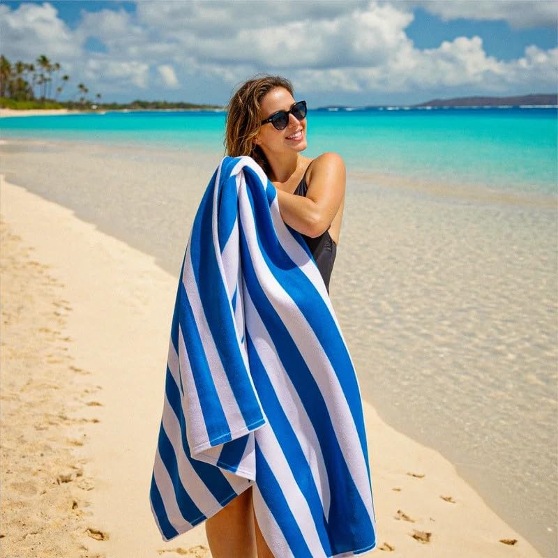 OverSized Beach Towel, 100×200cm Cotton, Ultra Absorbent Soft White Towel for Pool Beach Spa and Travel, Cotton Towel for Lounging and Drying