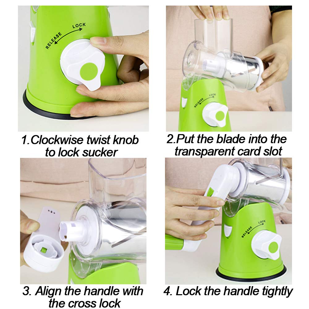 مبشرة جبن يدوية دوارة - قطاعة ماندولين دائرية بقاعدة شفط قوية، قطاعة خضراوات، مطحنة مكسرات، مفرمة جبن متعددة الأغراض