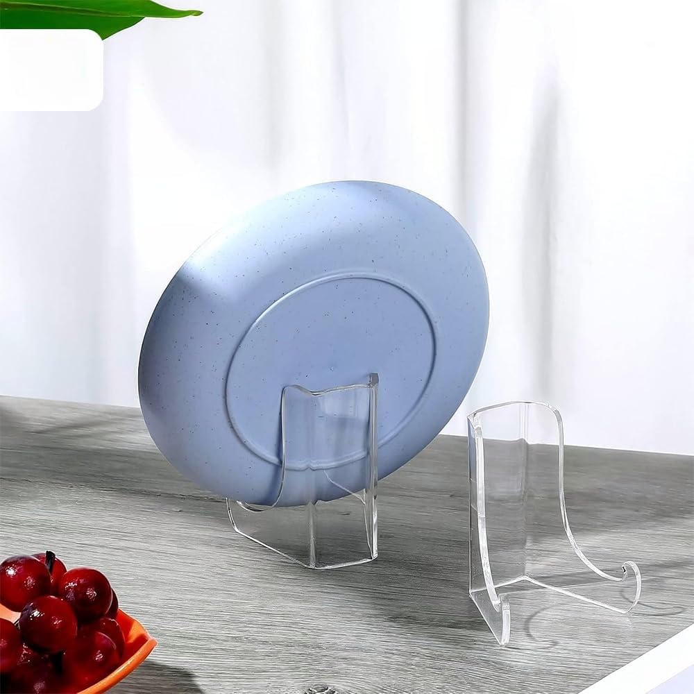 2 Pieces Clear Acrylic Flat Back Easel, Deep Support Shelves, Table Top Easel for Card, Picture, Plate Holder, Home Decor, Book Display Stand, Durable & Elegant Design