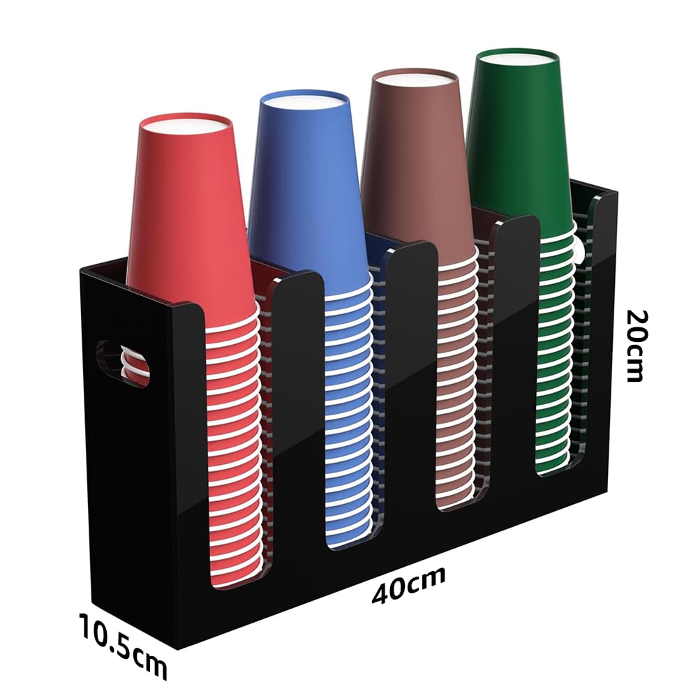 Clear Acrylic Coffee Cup Dispenser with Handles, Compartment Countertop or Wall Mounted Organizer for Hot and Cold Drink Cups and Lids