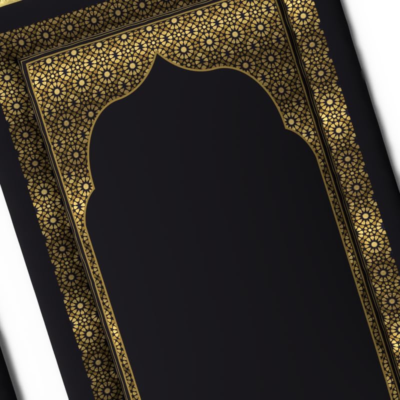 Velvet Prayer Rug Mat in a timeless Gold and Black design, 68x117 cm, a soft and comfortable Islamic rug that provides an ideal surface for your daily prayers and moments of reflection