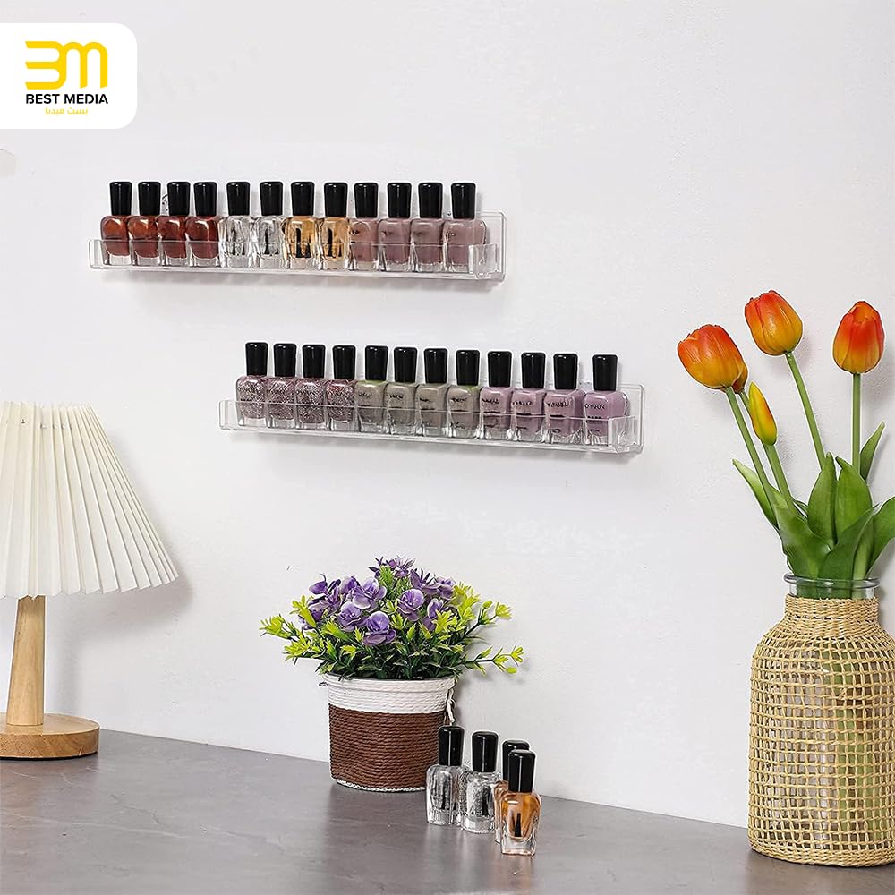 6 Pack Wall Mounted Nail Polish Racks – 38.1 cm Clear Acrylic Floating Shelves, Display Organizer for 72 Bottles, Professional Storage for Nail Techs and Salons
