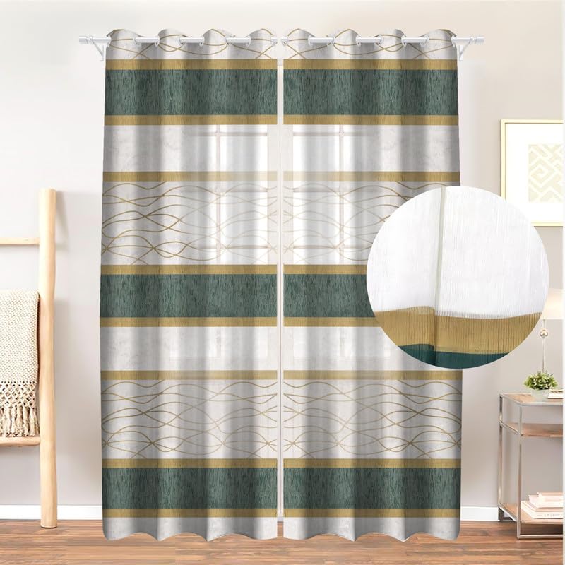 Modernistic Linen Curtain Panel - Crosswise Striped Sheer - Semi-Transparent - Steel Grommets - 1 Piece
