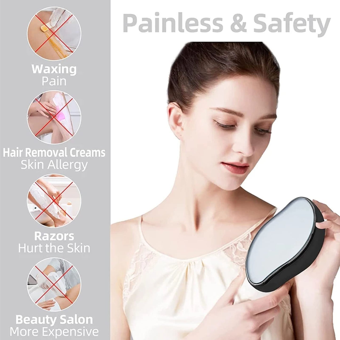 Crystal hair eraser, bleame crystal hair eraser, painless exfoliating crystal epilator, reusable quick hair removal stone hair removal tool for men and women arms, legs, back (black)