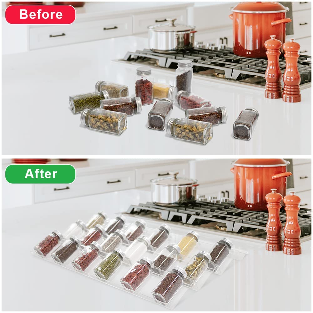 2-Pack Acrylic Spice Drawer Organizer, 3-Tier Clear Expandable Insert Tray for Cabinets, Pantry, or Countertop, Invisible Spice Rack for Kitchen Storage and Easy Access, Transparent Design