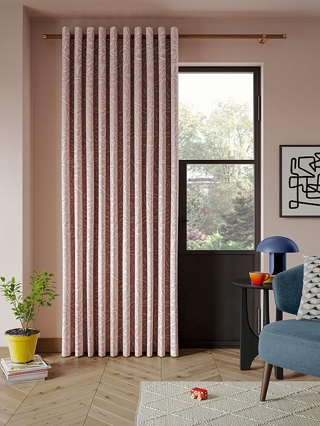 Linen Velvet Curtains - Pink Printed Leaves Sheer - Steel Grommets - 1 Piece