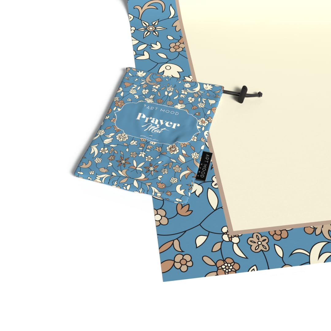 Al-Rawda Portable Prayer Mat, a Waterproof and Lightweight Travel Rug that folds to a Compact Pocket Size, Blue, an Easy to Carry Janamaz for Daily Prayers at Work, Outdoors, or Travel