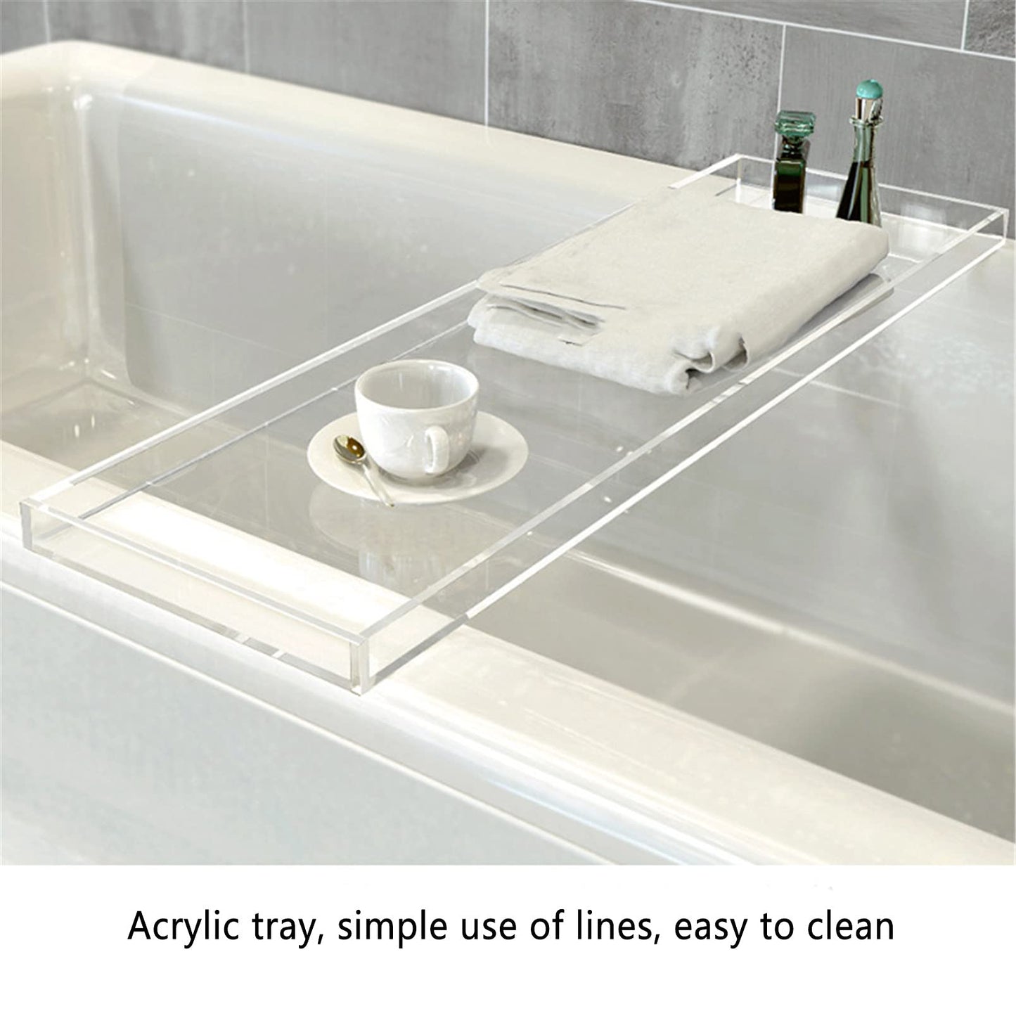 Bathtub Tray Caddy, Luxury Acrylic Bath Tub Shelf and Organizer, 82 x 20 cm Spa Tray with Tablet Holder, Perfect for Holding Books, Candles and Bath Essentials, Relaxation Accessory, Clear