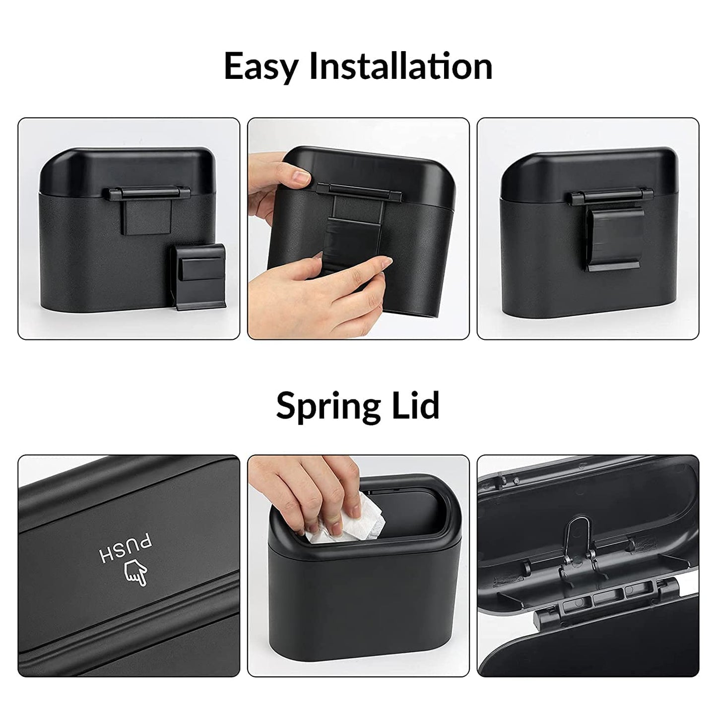 Car Trash Can with Lid, Multifunctional Folding Dustbin Garbage Holder, Leak-Proof Hanging Mini Trash Container, Organizer for Cars, Homes, Offices, Travel (Black)