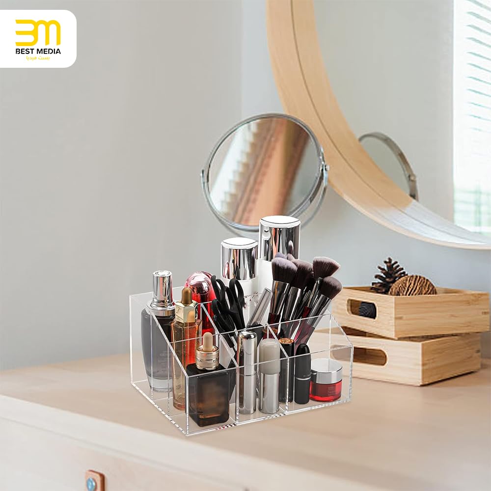 7-Compartment Clear Acrylic Desk Organizer, Stationary Caddy and Pen Holder for Notebooks and Pencils, Multi-functional Storage for School, Artist, and Office Craft Room Supplies