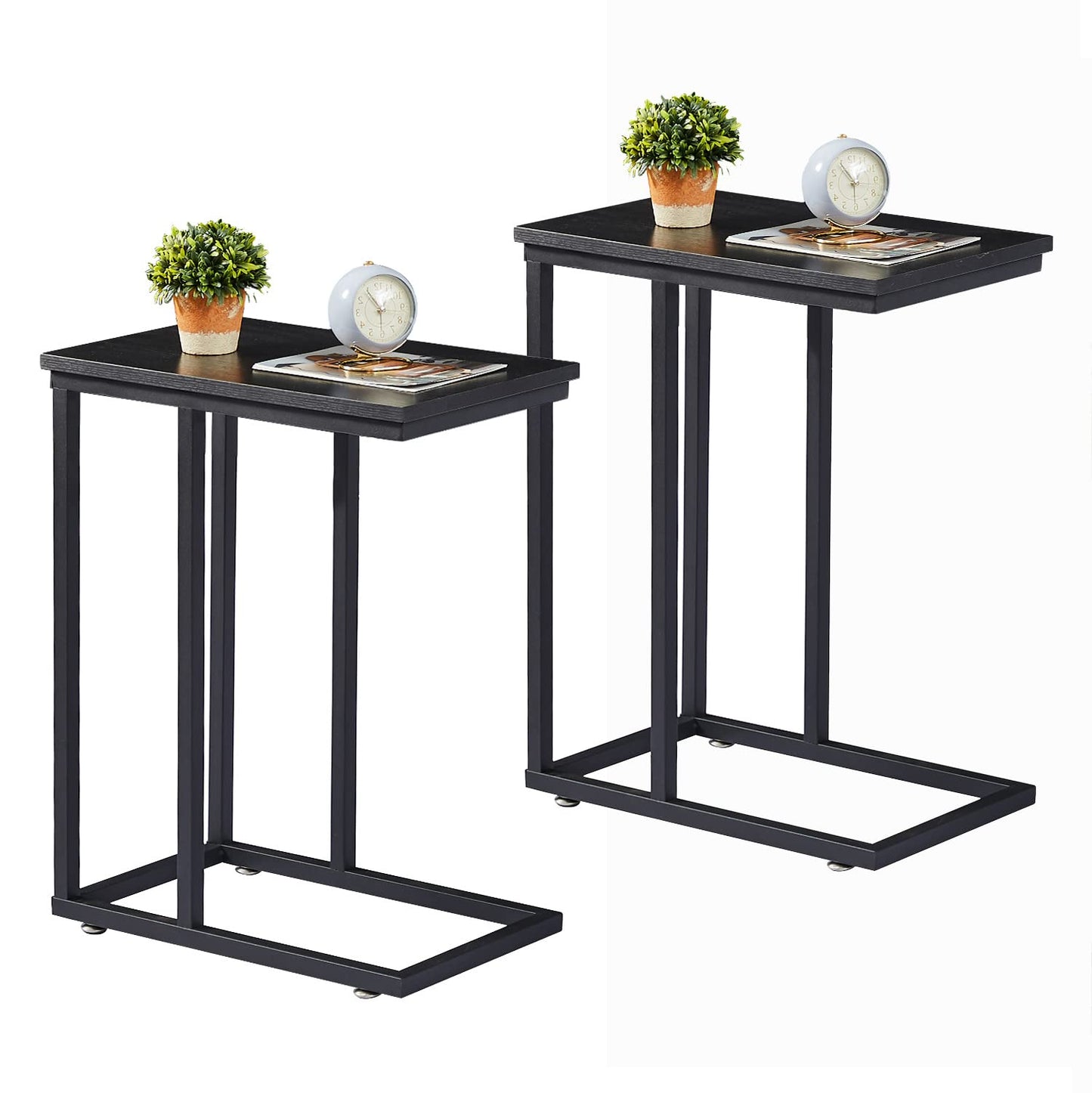 C Shaped End Side Tables for Living Room Set of 2, Black