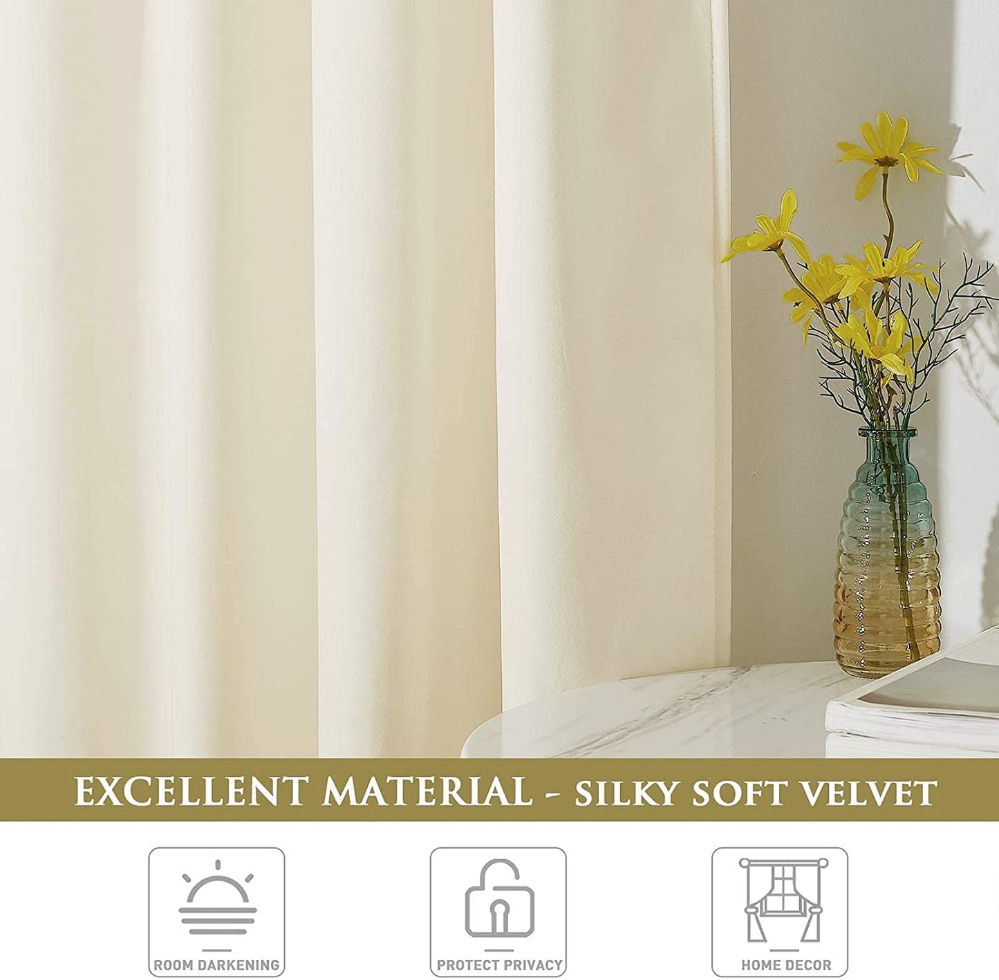 Elegant Velvet Curtains - Thermal Insulated Curtains for Living Room,steel Grommets - Light Blocking Shades - 2 panels