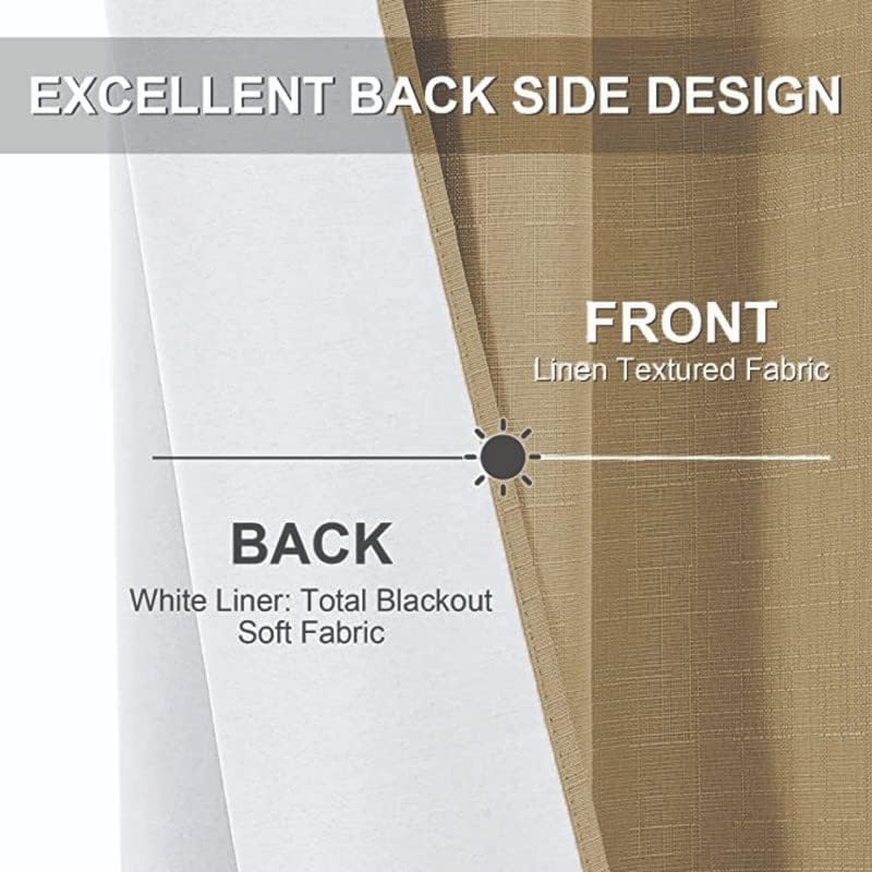 Linen 100% Blackout Curtains for Bedroom Living Room Thermal Insulated Fabric -Room Darkening -Steel Grommet Window Curtains -1 Piece