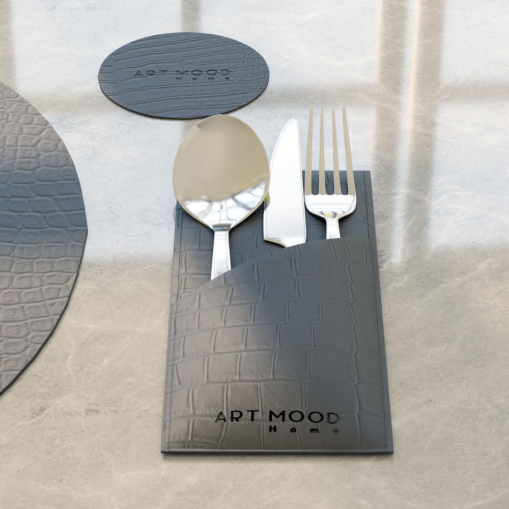 Leather Placemat Set with Coasters And Holders - Faux Leather Dining Table Protection - Heat And Scratch Resistant