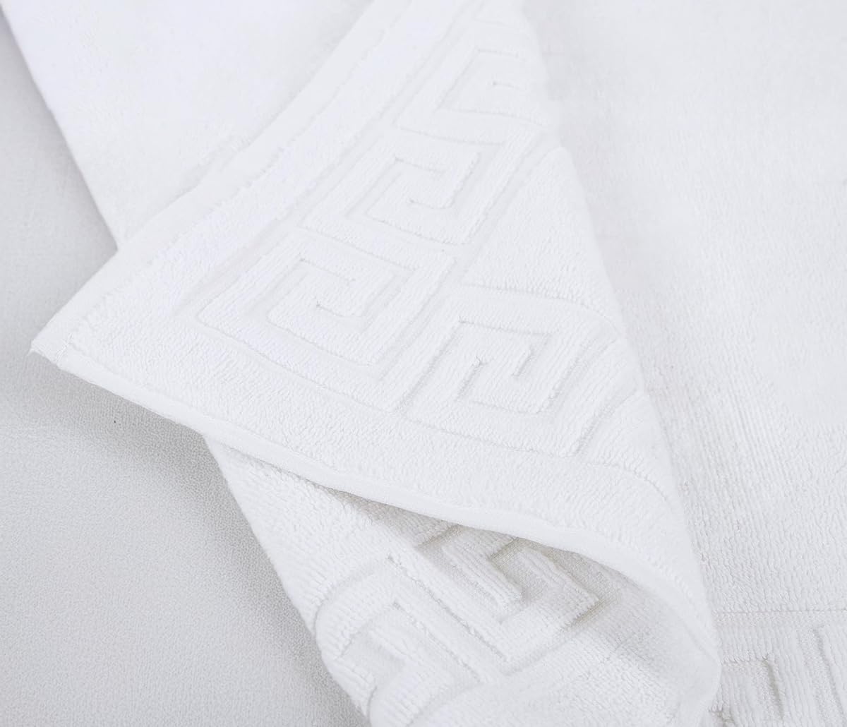 Hotel Cotton Bath Mat, White, Soft and Absorbent 100% Cotton, High GSM Shower Mat with Greek Key Border for Bathroom Floor Comfort, 50x70 cm, 300g