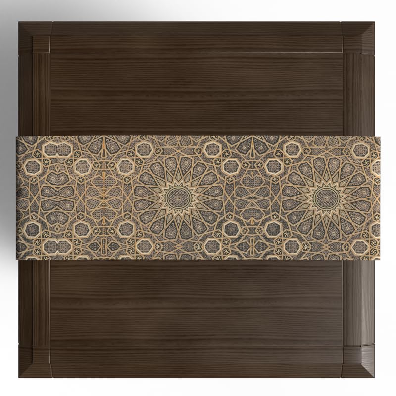 Ramadan's Unique Diwan Velvet Runner in Brown & Gold, a Luxurious 35x140 cm Decorative Centerpiece with a Traditional, Elegant Islamic Pattern, perfect for Opulent Ramadan Decor