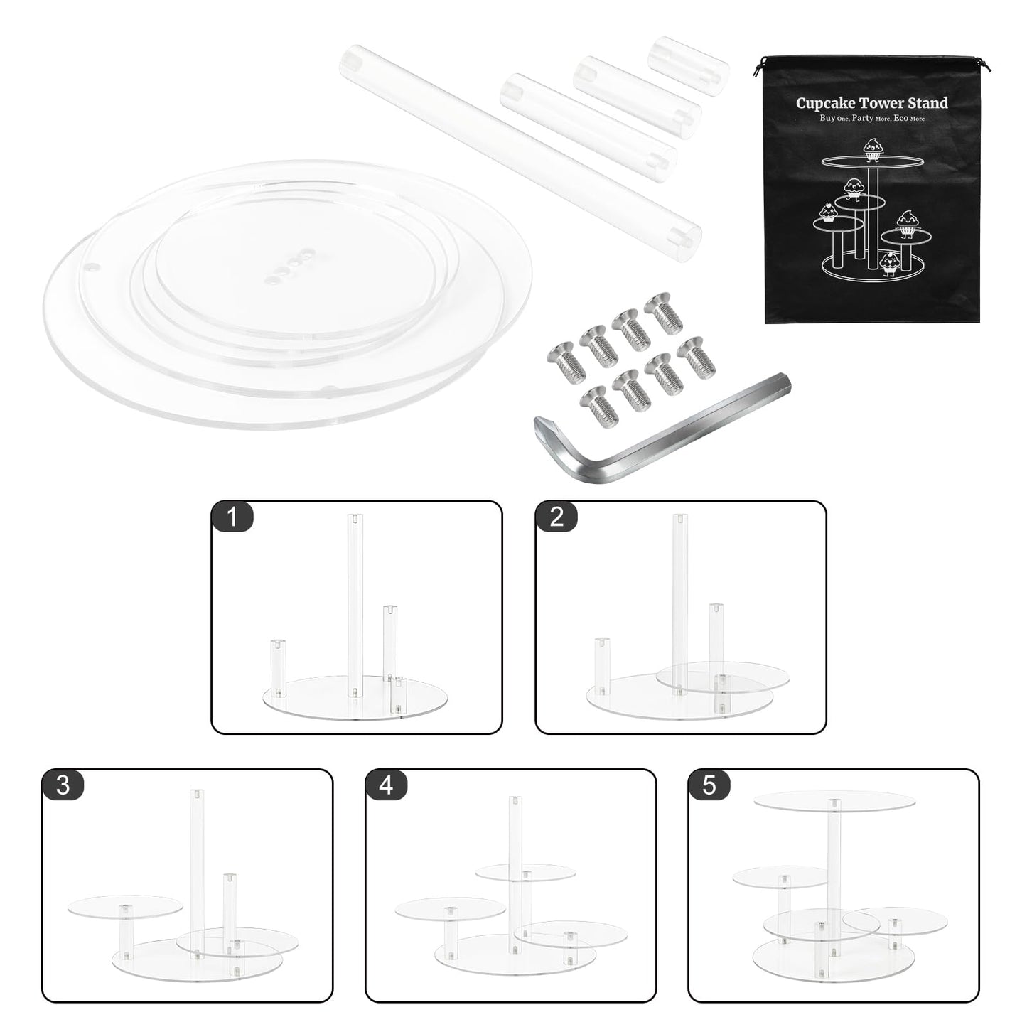 Acrylic Cupcake Tower Stand, 4-Tier Clear Cake Display with Tiered Trays, Dessert and Pastry Holder for Birthday, Baby Shower, Wedding, Christmas, Tea Party and Buffet Presentations, Clear