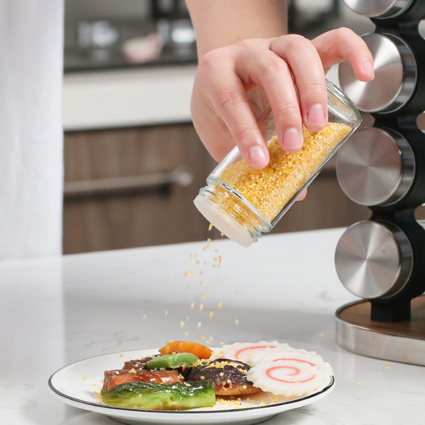 Spice Rack Set with 12 Spice Jars, 3 Tier Kitchen Spice Tower Organizer for Cabinet, Seasoning Spice Jars with Spice Labels for Countertop, Pantry, Cupboard, 9.5" H x 5" W x 11.5" L