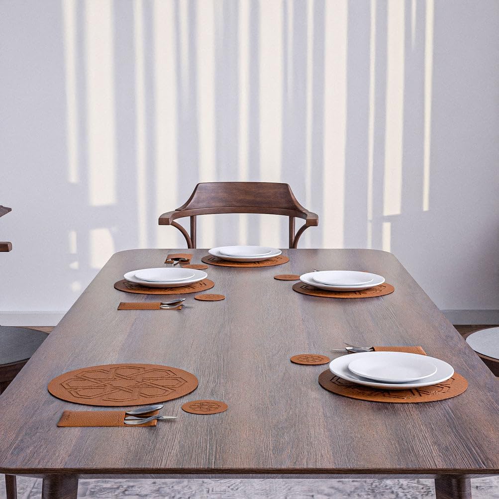 Nijma Leather Placemats Set – Heat-Resistant Faux Leather Dining Table –Waterproof & Easy to Clean – Havan Color