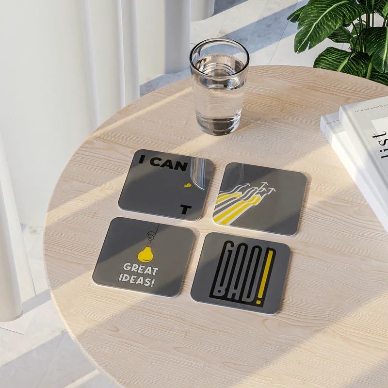 Acrylic Coaster Set of 4, 9×9 cm, Heat and Moisture Resistant Drink Coasters, Mountain Landscape Design, Acrylic for Coffee Tables Desks Dining Decor, Set of Decorative Mats