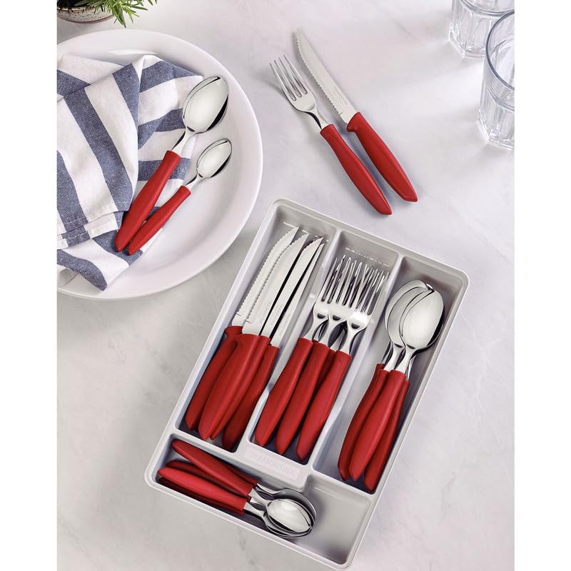 Ipanema 24-Piece Cutlery Set with Drawer, Stainless Steel Blades, Durable Red Handles, Perfect for Daily Use, Dishwasher Safe, Stylish Modern Design