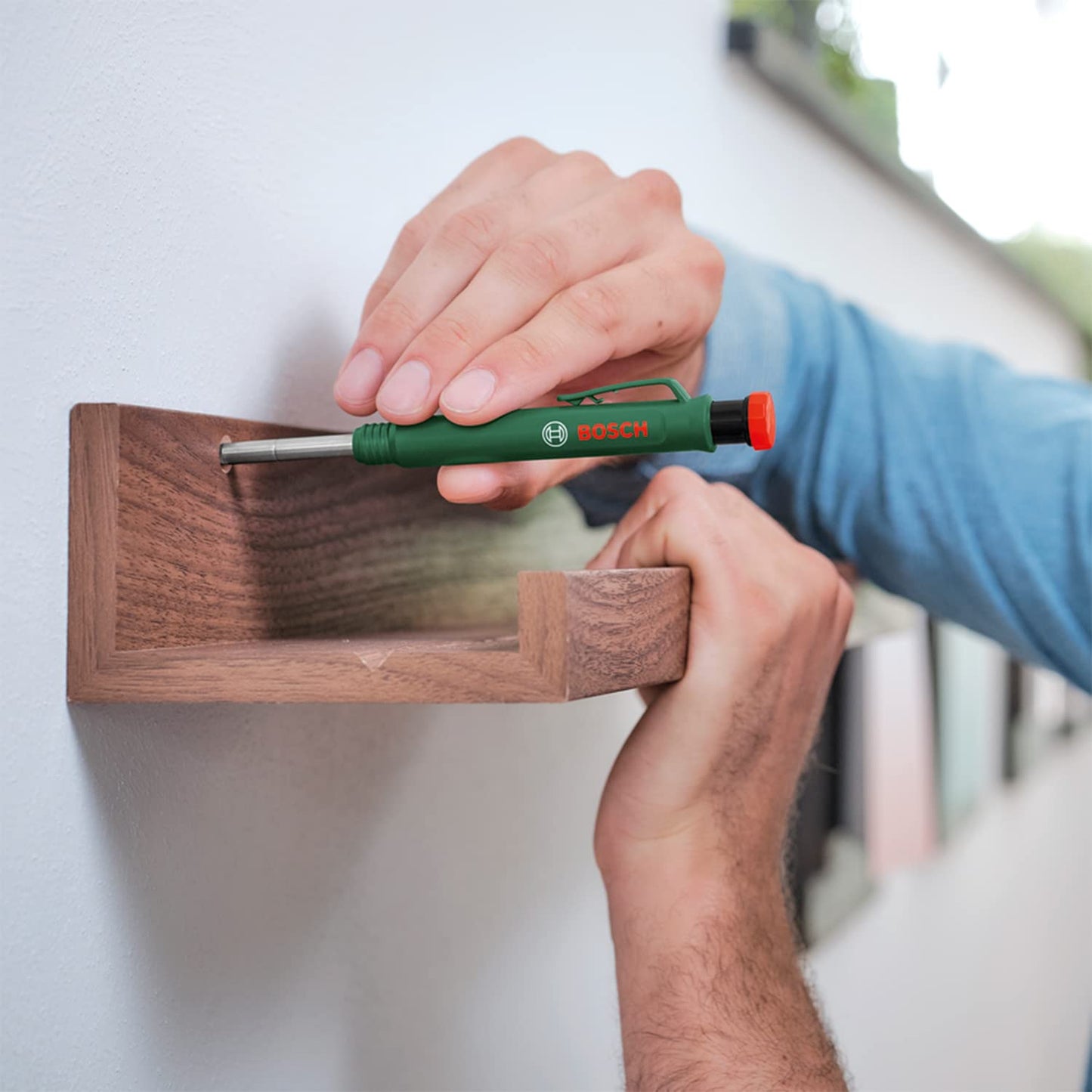 Bosch Deep Hole Marker Pencil (Clever and Robust Deep-Hole Pencil for Marking Stone, Wood, Paper and Multiple Materials; Built-in Sharpener)