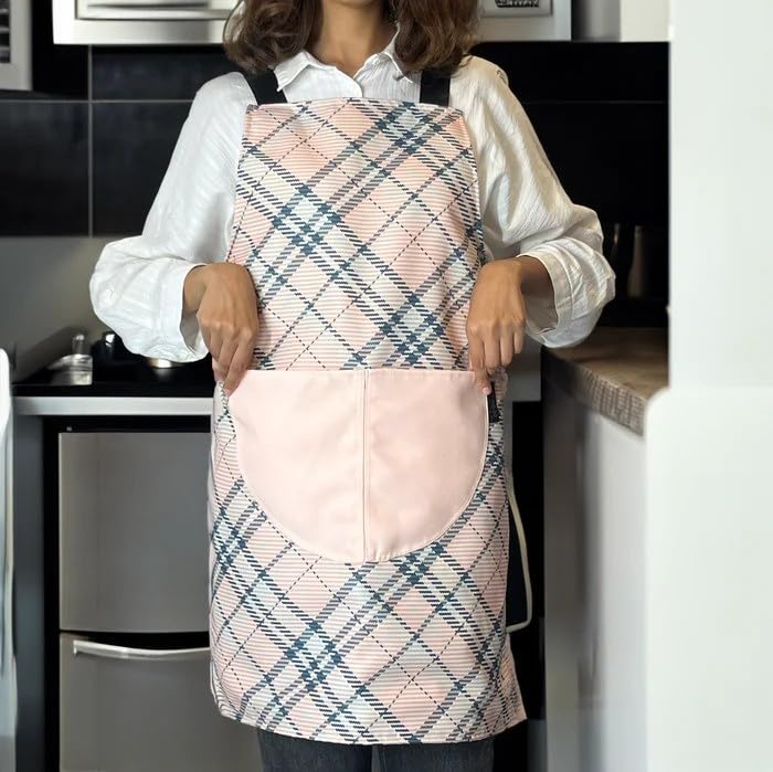 Apron, Cross-Back Design, Soft Cotton-Like Fabric, One Size, Lightweight Breathable Unisex with Front Pocket, for Cooking, and Daily Use