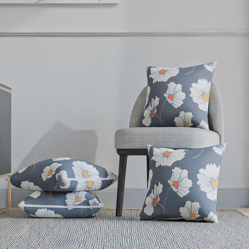 Florish Velvet Cushion Cover in Sky Blue & White, a plush and luxurious decorative throw pillow with an elegant floral pattern, 40x40 cm, perfect for adding a soft, sophisticated touch