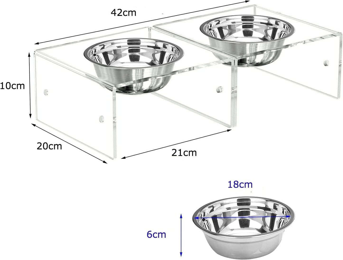 Acrylic Raised Dog Bowl Stand, Magnetic Feeder with Stainless Steel Bowls, 23.5 x 12.7 x 16 cm, Clear Pet Food and Water Stand, For Small and Medium Dogs
